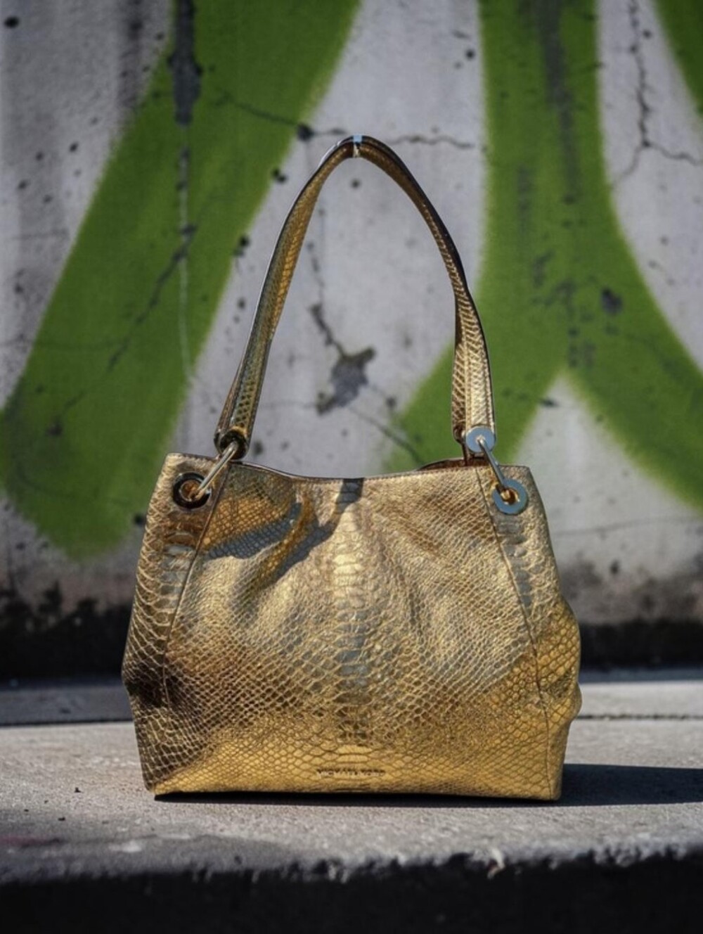 MICHAEL Michael Kors Raven Metallic Crocodile Embossed Leather Bag